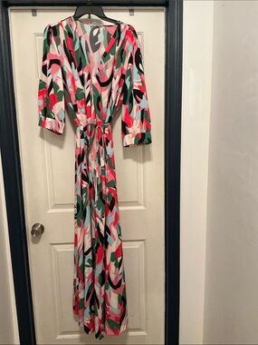 First Love Pink Multicolor Abstract Maxi Dress with Tie Waist
